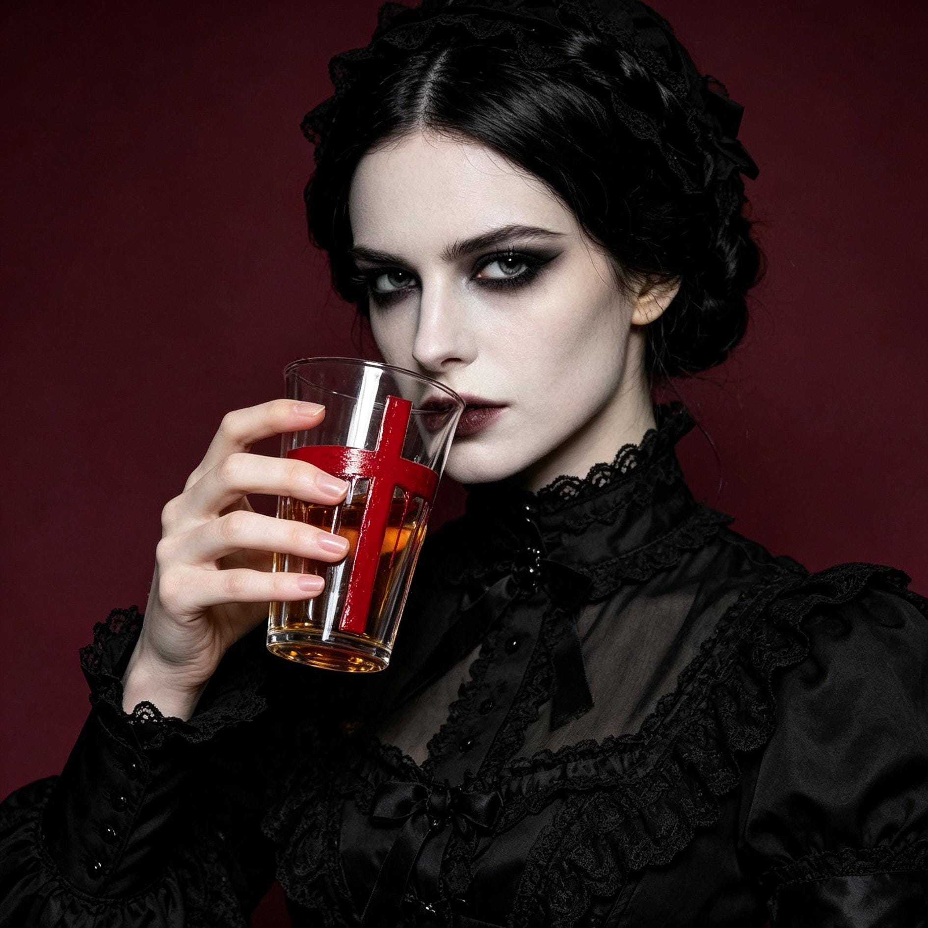 Blood Cross Gothic Hand Painted Glass Vampire Dark Academia Decor