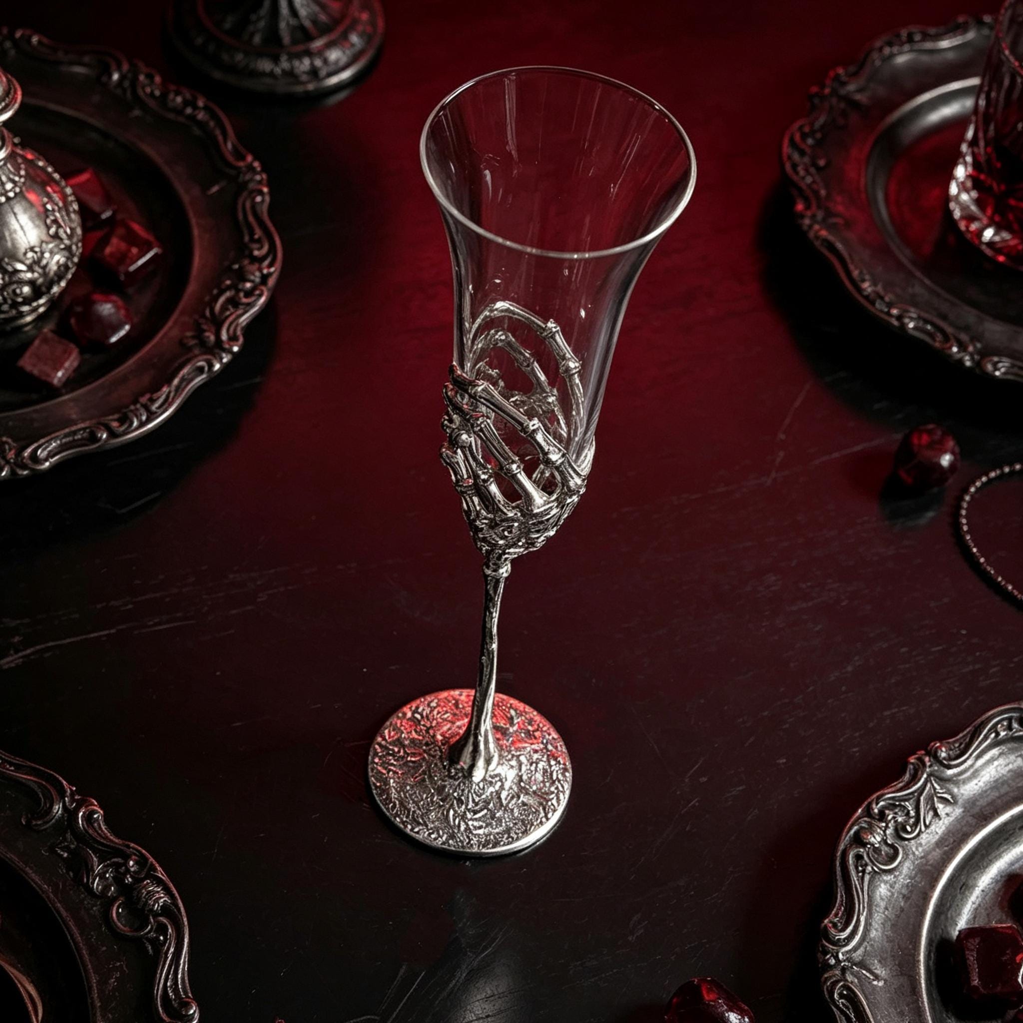 MourningGardenStudio Skeleton Hand Champagne Flute Gothic Wedding Toast Glass