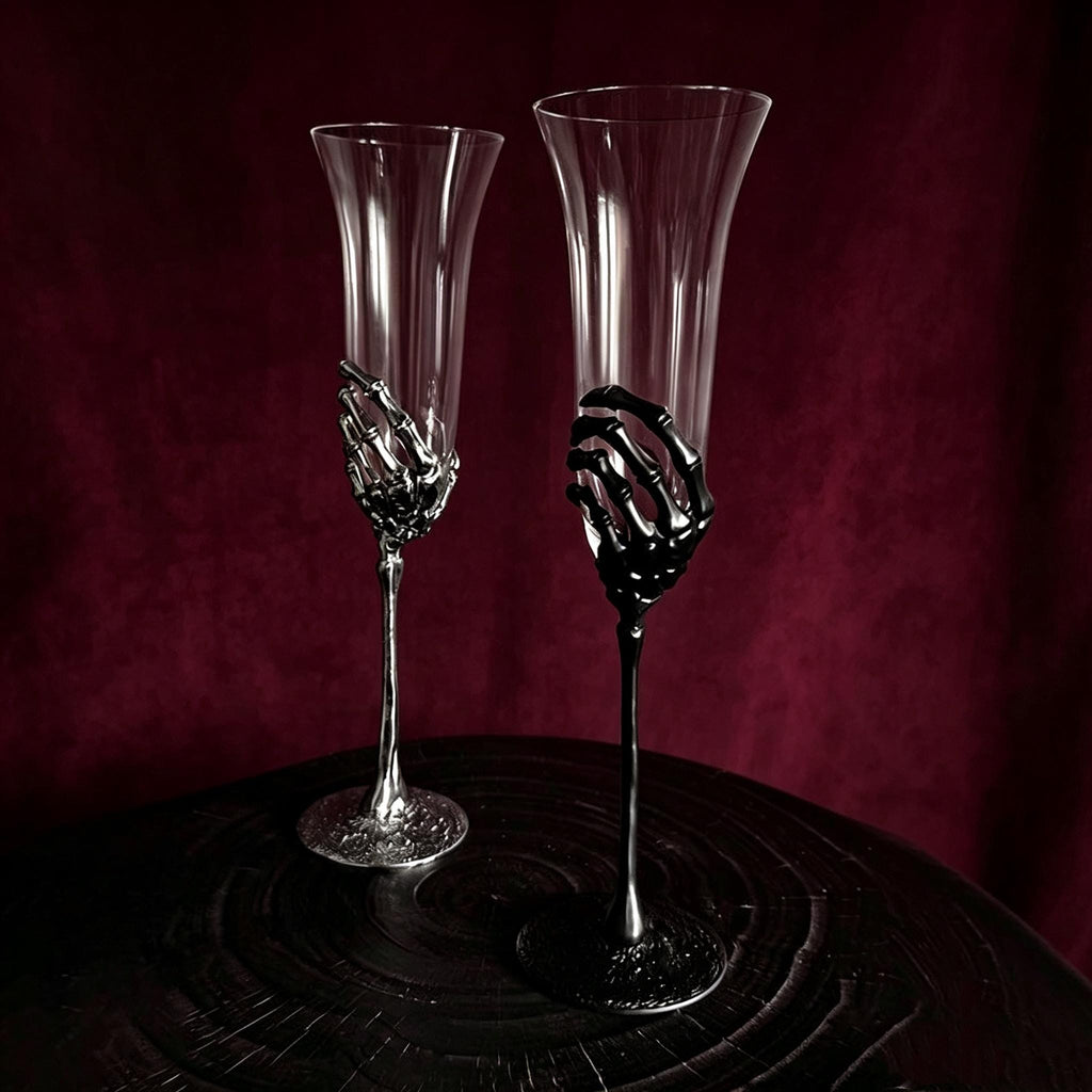 MourningGardenStudio Skeleton Hand Champagne Flute Gothic Wedding Toast Glass