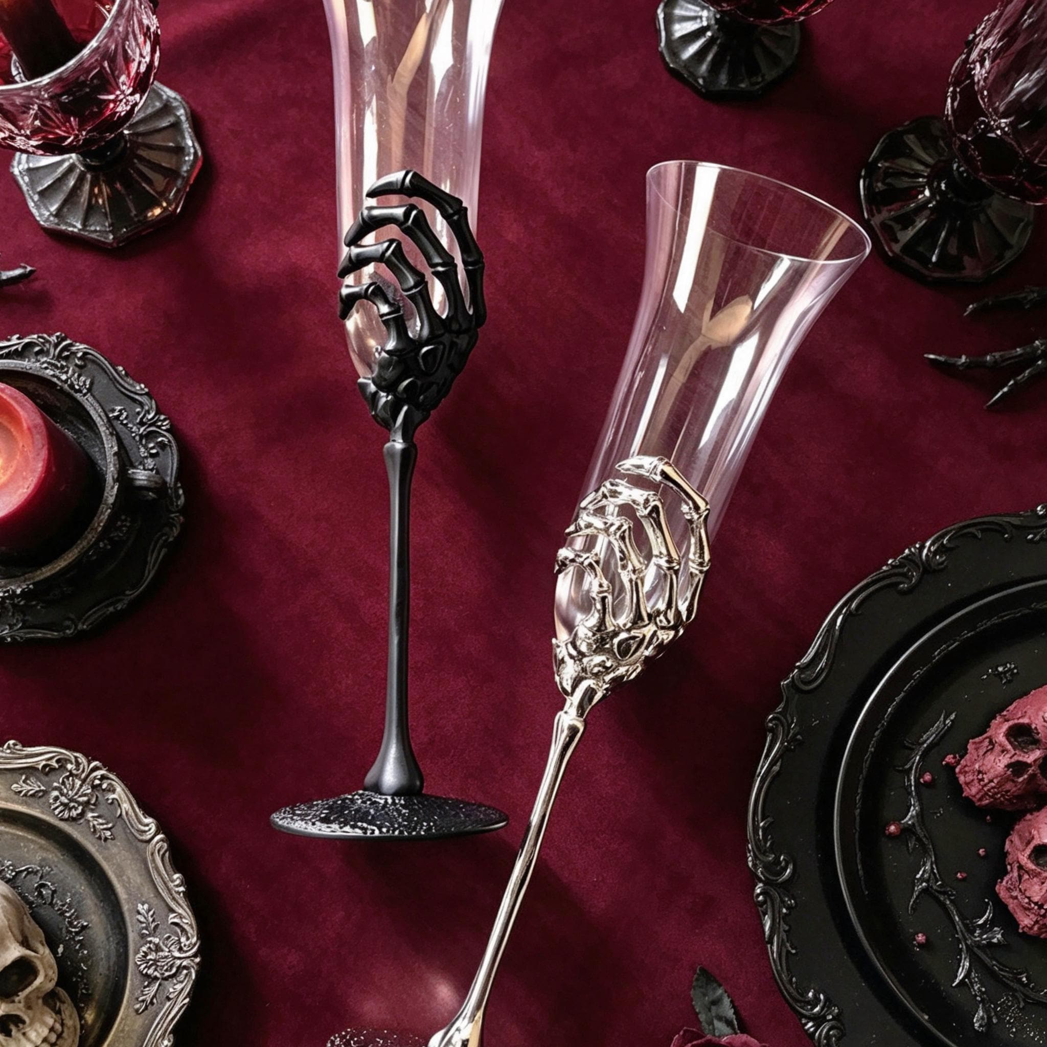 MourningGardenStudio Skeleton Hand Champagne Flute Gothic Wedding Toast Glass