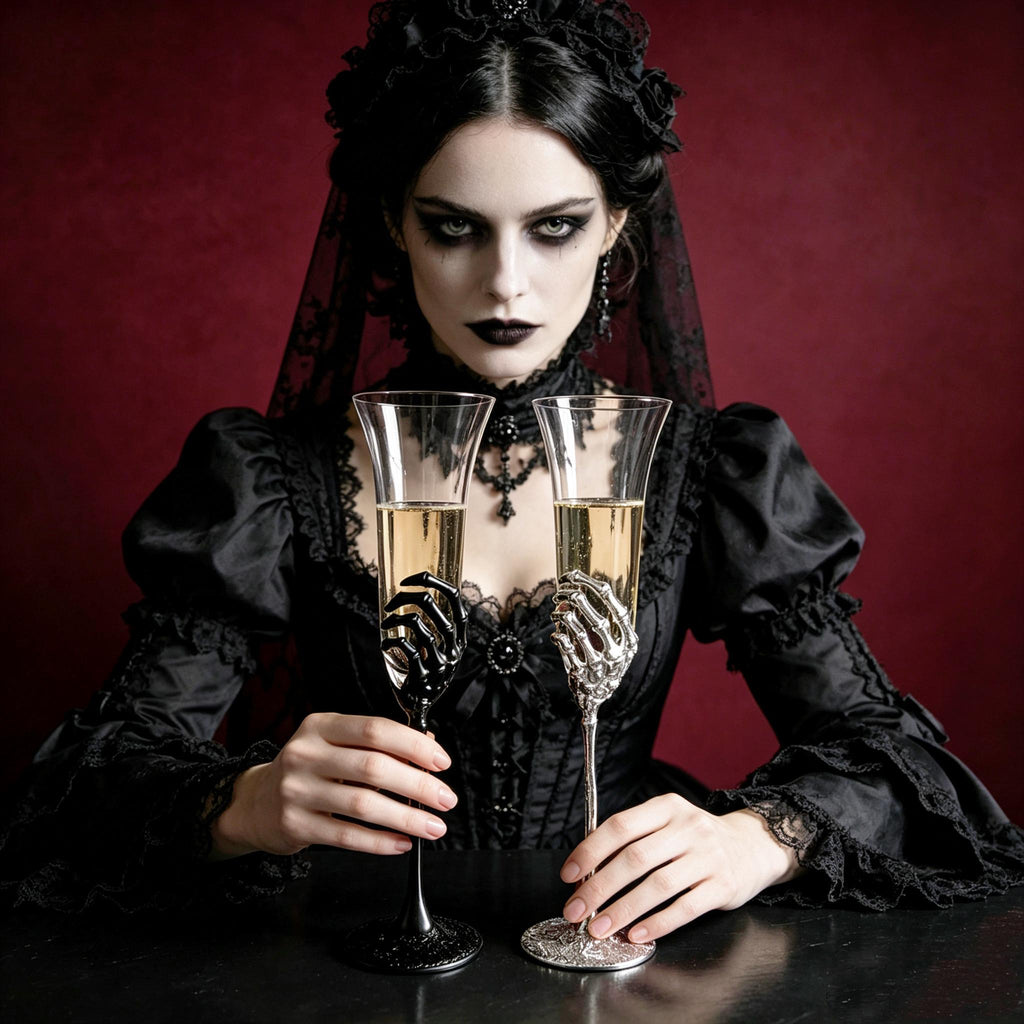MourningGardenStudio Skeleton Hand Champagne Flute Gothic Wedding Toast Glass