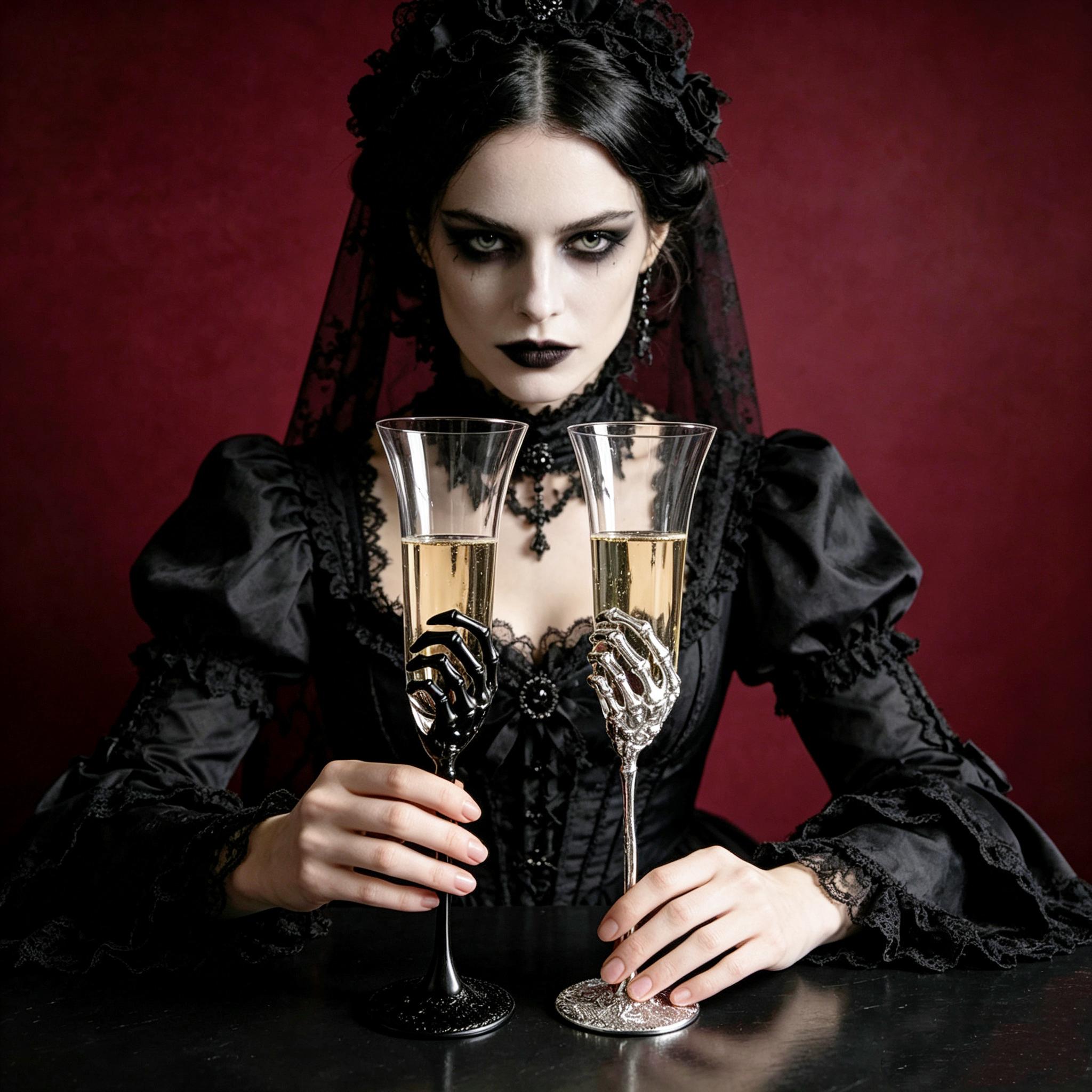 MourningGardenStudio Skeleton Hand Champagne Flute Gothic Wedding Toast Glass