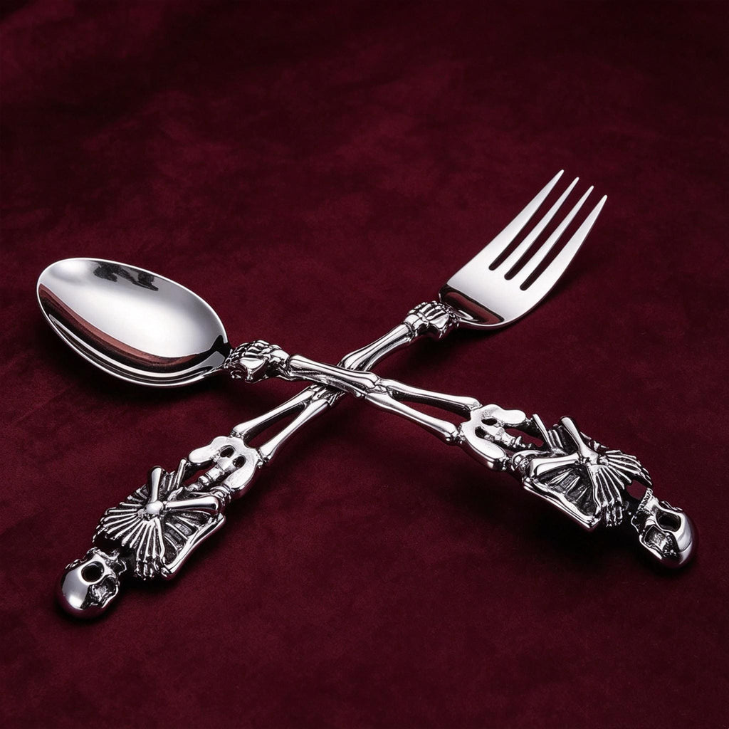 Gothic Skull Flatware Set Stainless Steel Spoon Fork Knife Dark Academia Tableware Gift