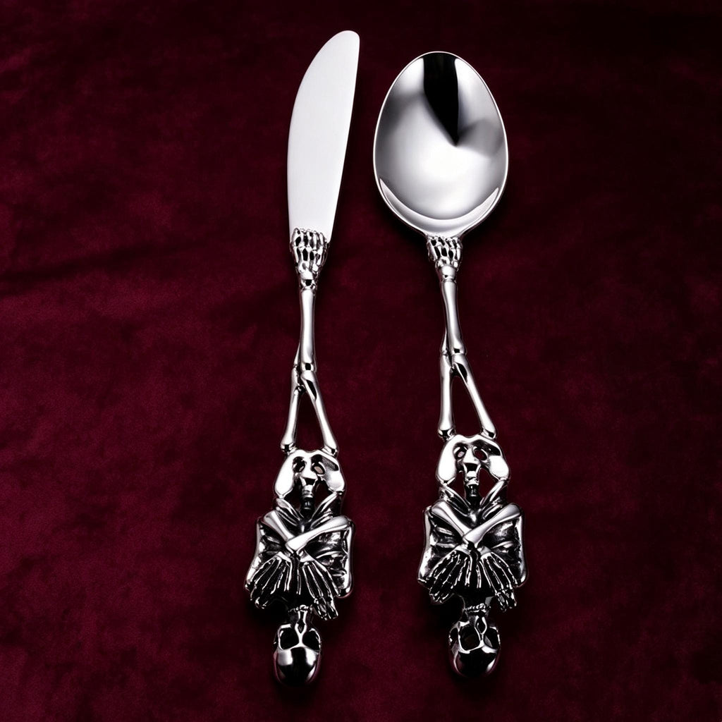 Gothic Skull Flatware Set Stainless Steel Spoon Fork Knife Dark Academia Tableware Gift