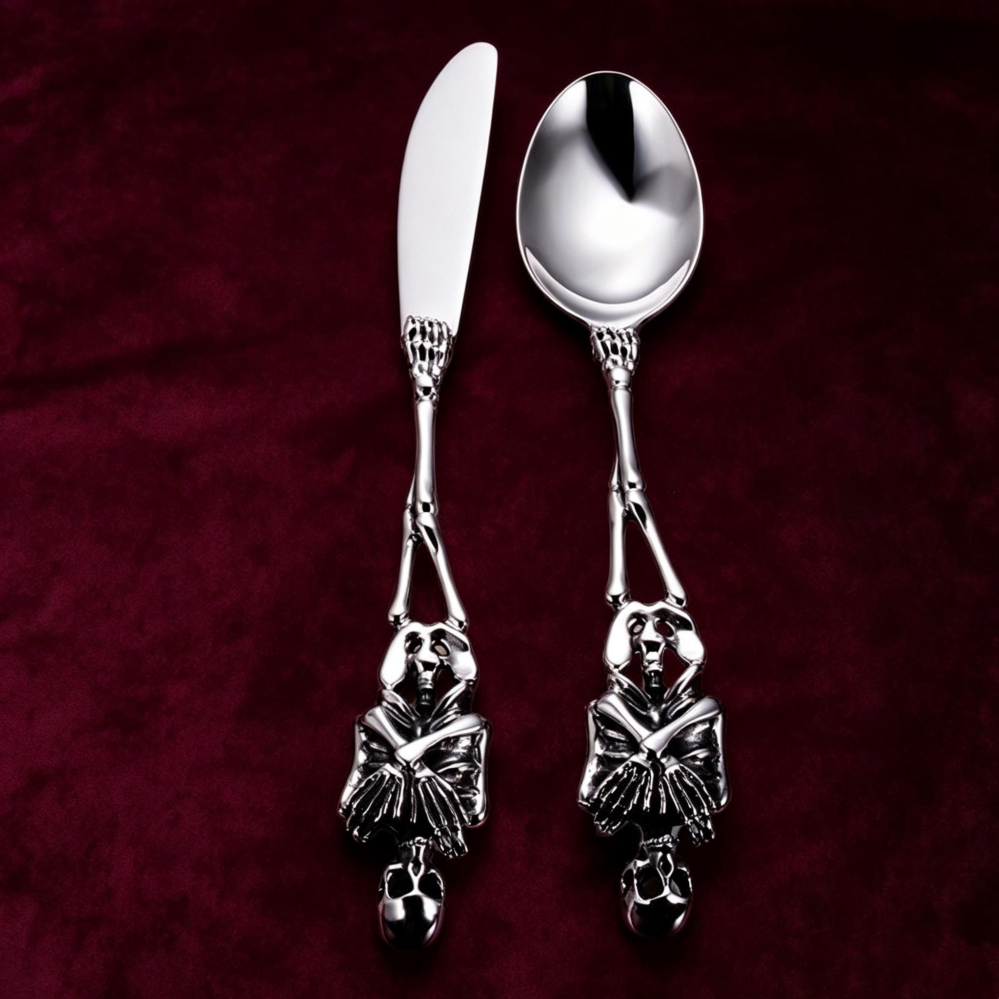 Gothic Skull Flatware Set Stainless Steel Spoon Fork Knife Dark Academia Tableware Gift