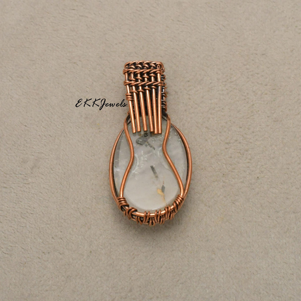 EkkJewels Black Rutile Copper Wire Wrapped Pendant Necklace Jewelry