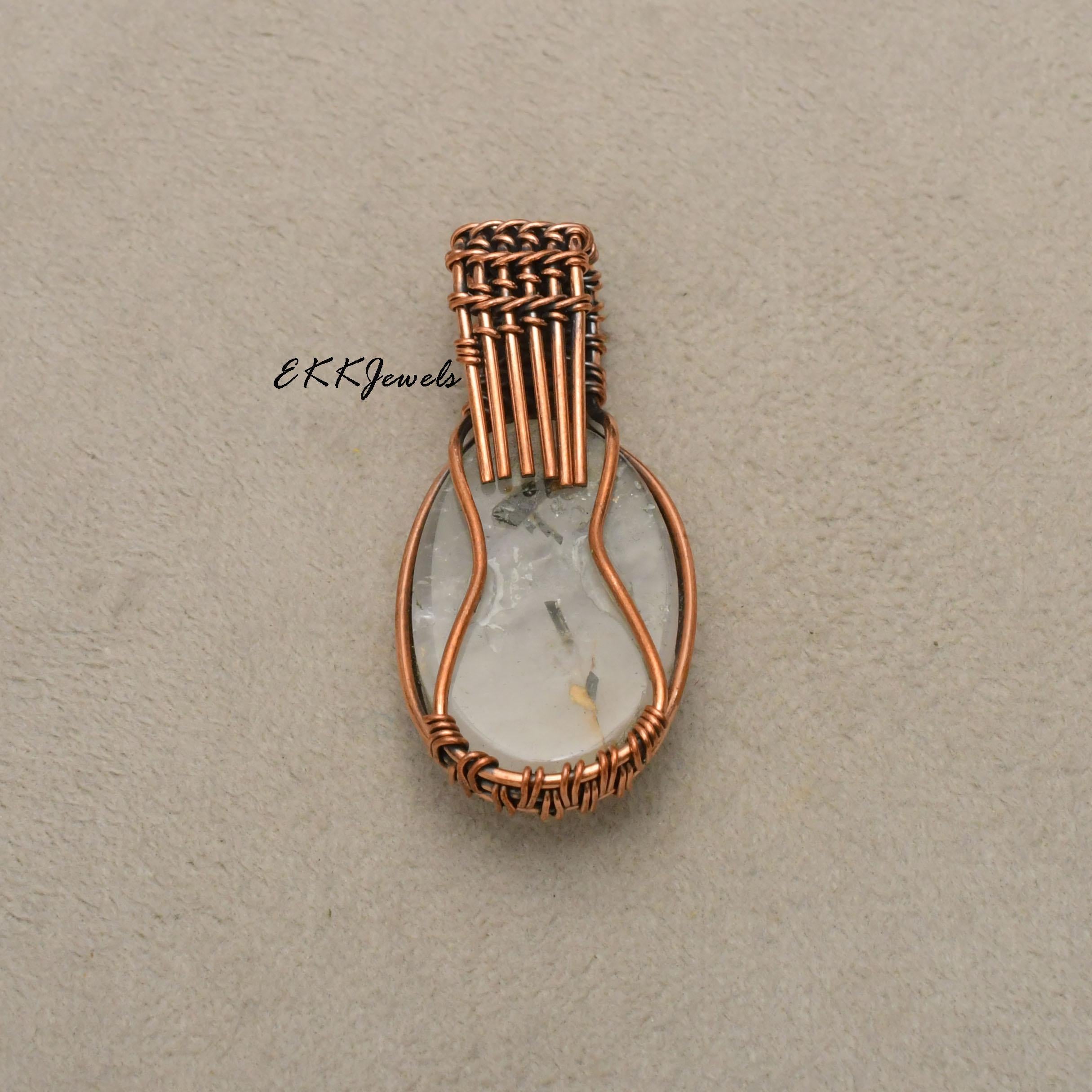 EkkJewels Black Rutile Copper Wire Wrapped Pendant Necklace Jewelry