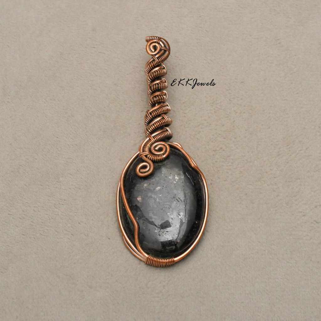 EkkJewels Nuummite Pendant Handmade Copper Wire Wrapped Necklace Jewelry