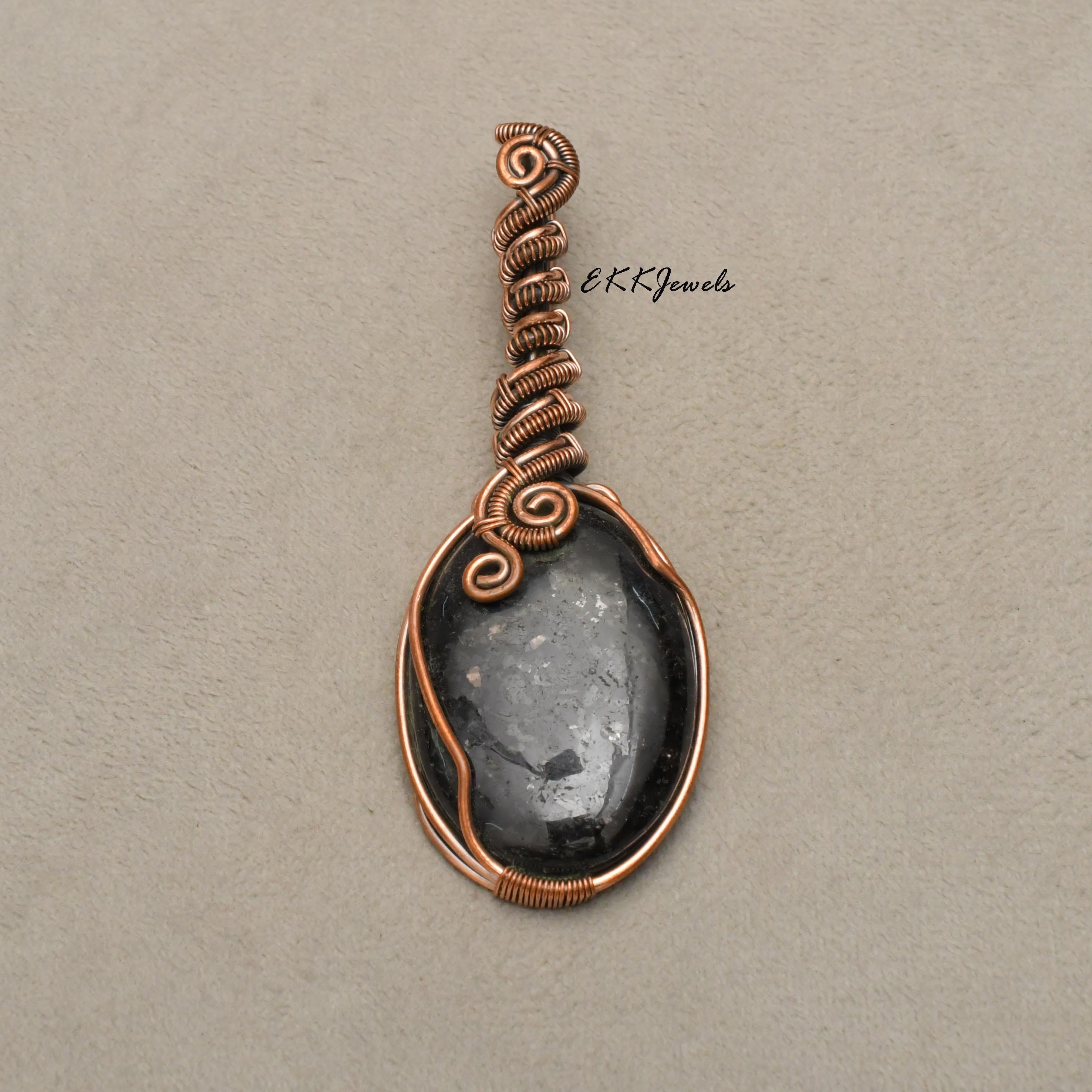 EkkJewels Nuummite Pendant Handmade Copper Wire Wrapped Necklace Jewelry