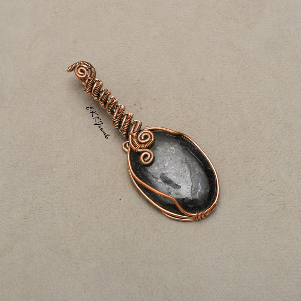 EkkJewels Nuummite Pendant Handmade Copper Wire Wrapped Necklace Jewelry