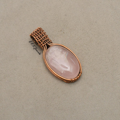 EkkJewels Handmade Rose Quartz Pendant Necklace Copper Wire Wrapped