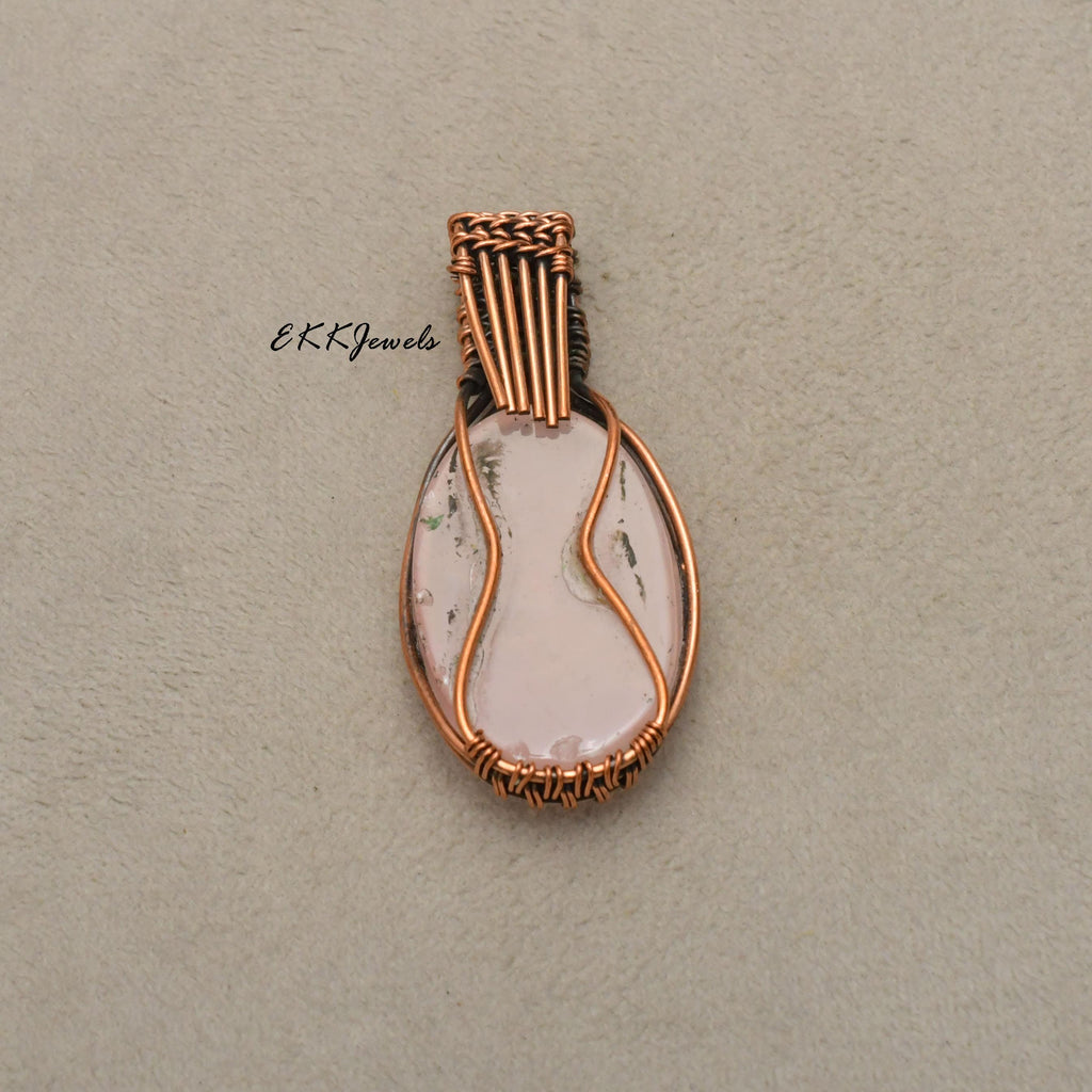 EkkJewels Handmade Rose Quartz Pendant Necklace Copper Wire Wrapped