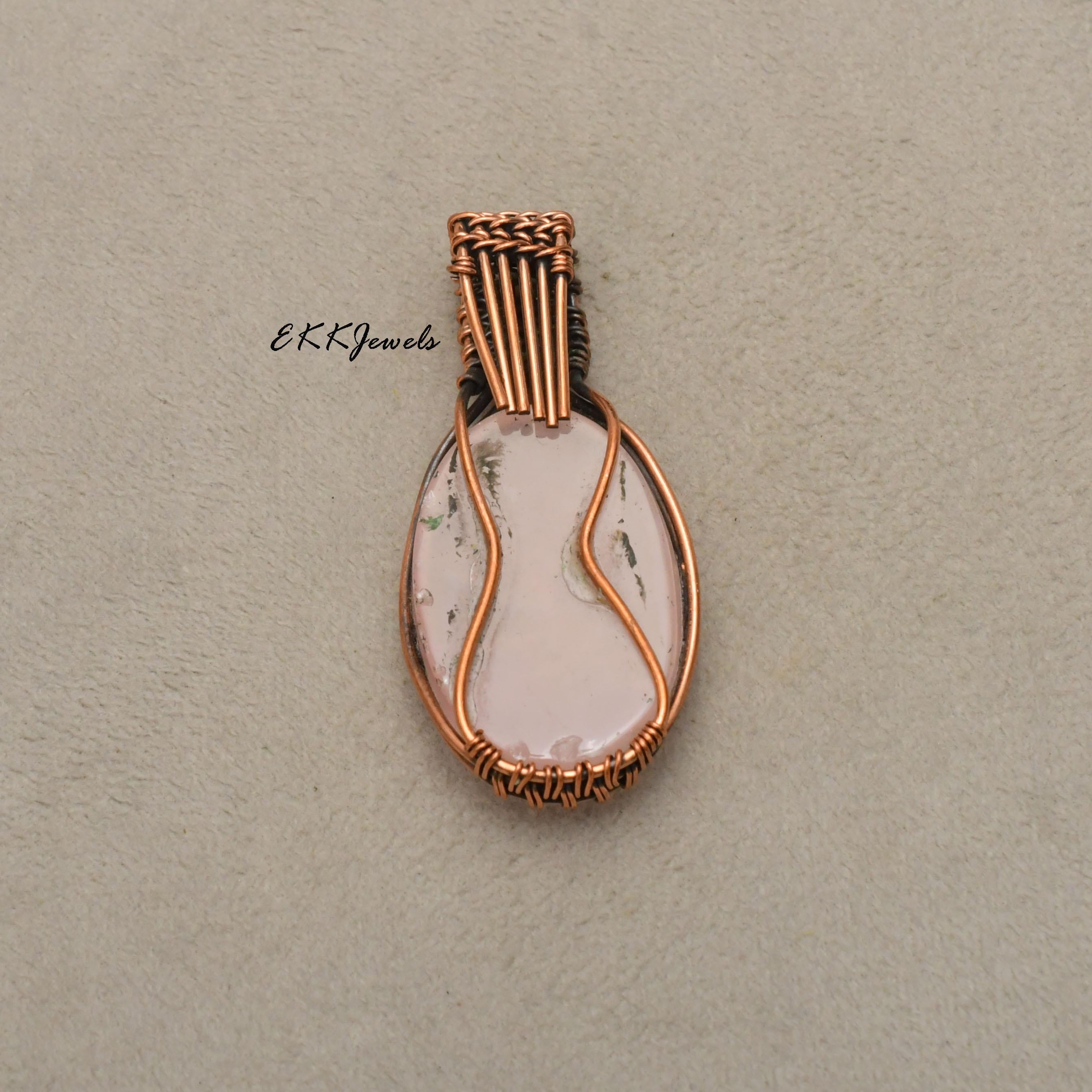 EkkJewels Handmade Rose Quartz Pendant Necklace Copper Wire Wrapped