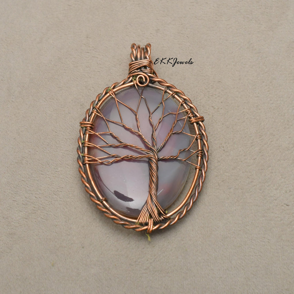 Handmade Botswana Agate Tree of Life Copper Pendant Necklace Jewelry