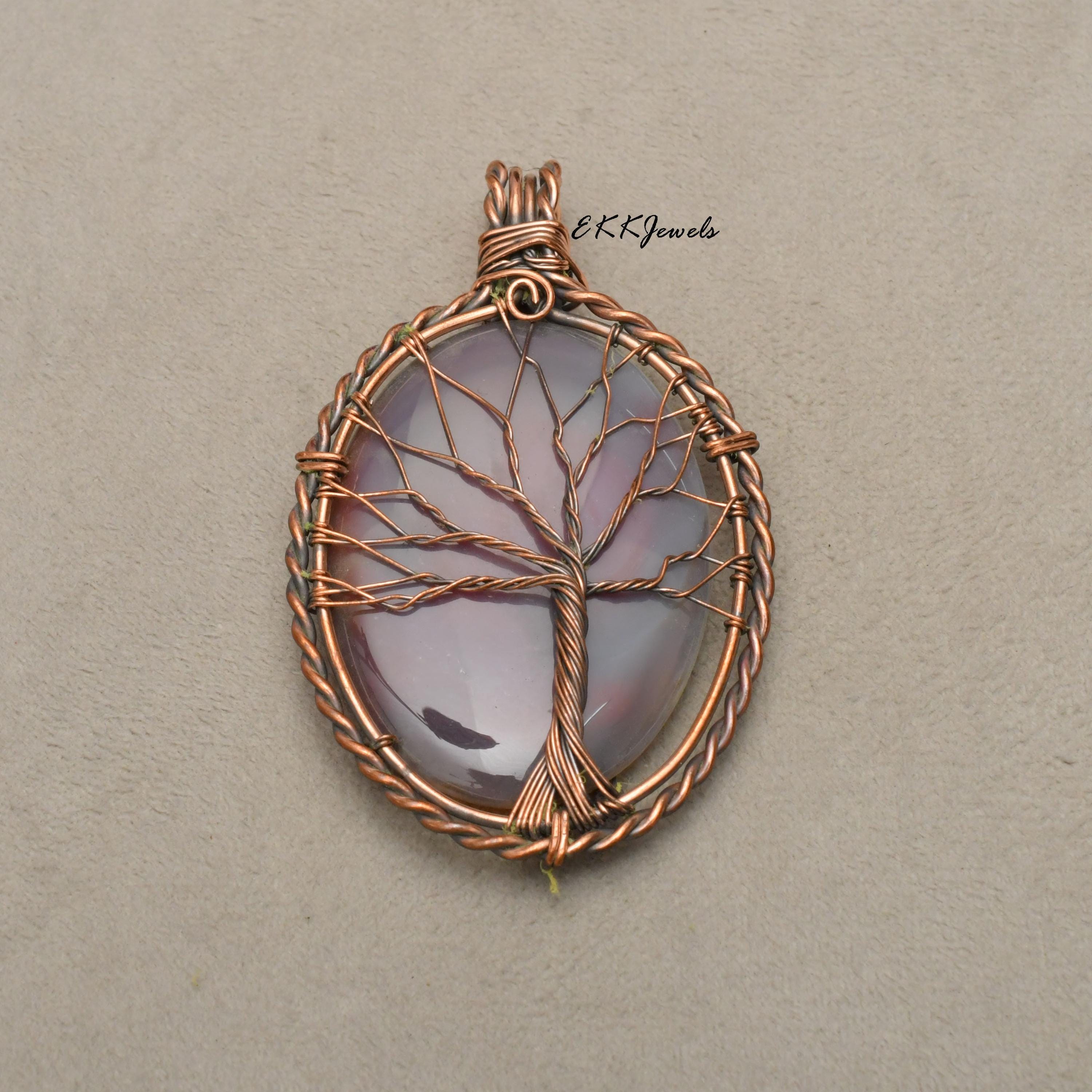 Handmade Botswana Agate Tree of Life Copper Pendant Necklace Jewelry