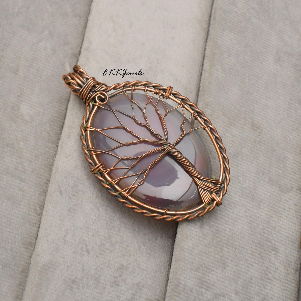 Handmade Botswana Agate Tree of Life Copper Pendant Necklace Jewelry