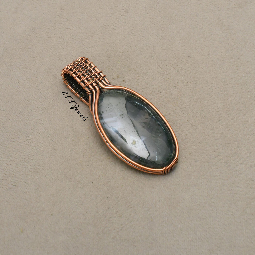 EkkJewels Handmade Prehnite Pendant Necklace Copper Wire Wrapped