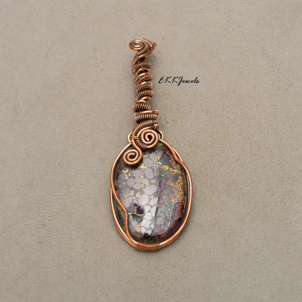 EkkJewels Handmade Copper Wire Wrapped Garnet Pendant Necklace