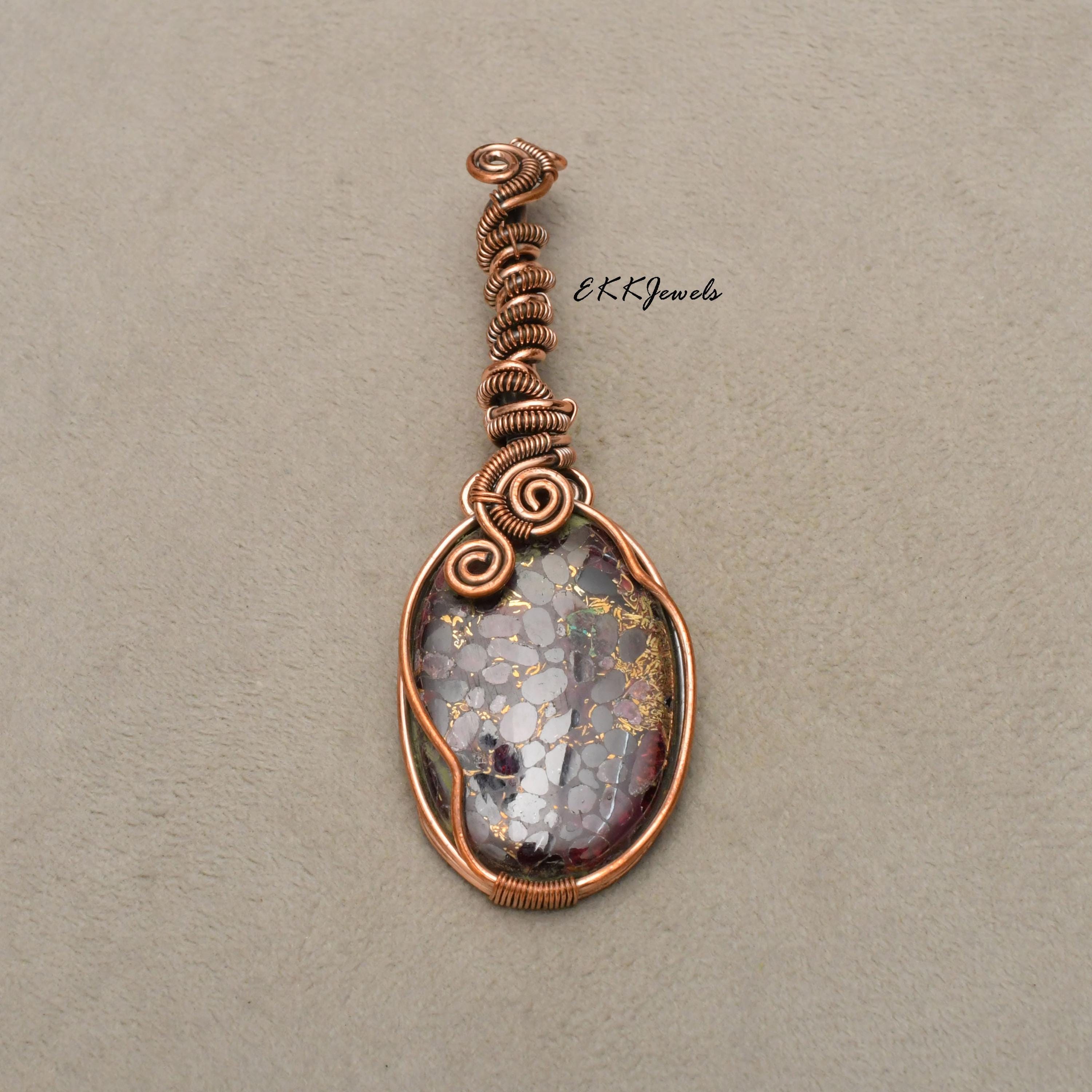 EkkJewels Handmade Copper Wire Wrapped Garnet Pendant Necklace