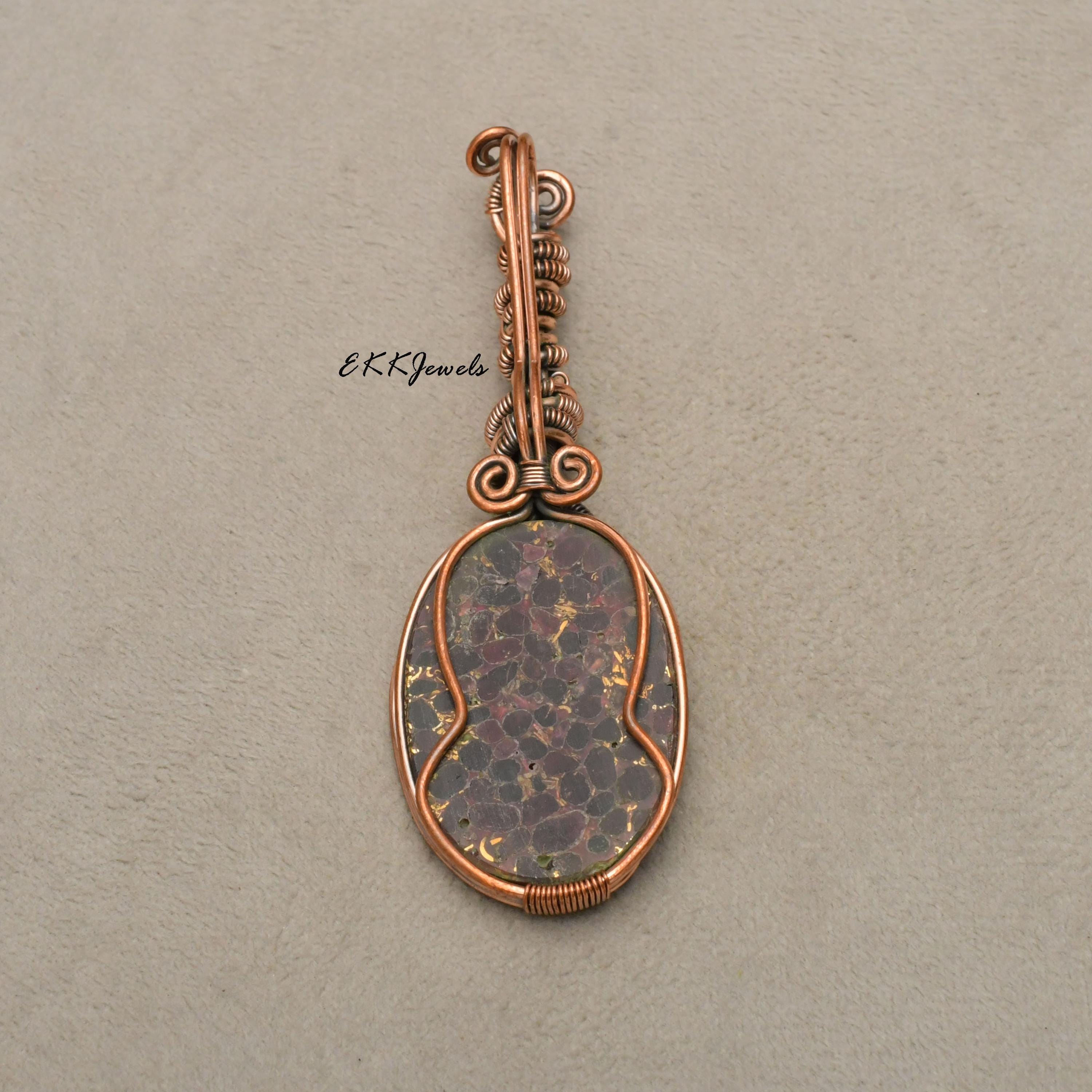 EkkJewels Handmade Copper Wire Wrapped Garnet Pendant Necklace