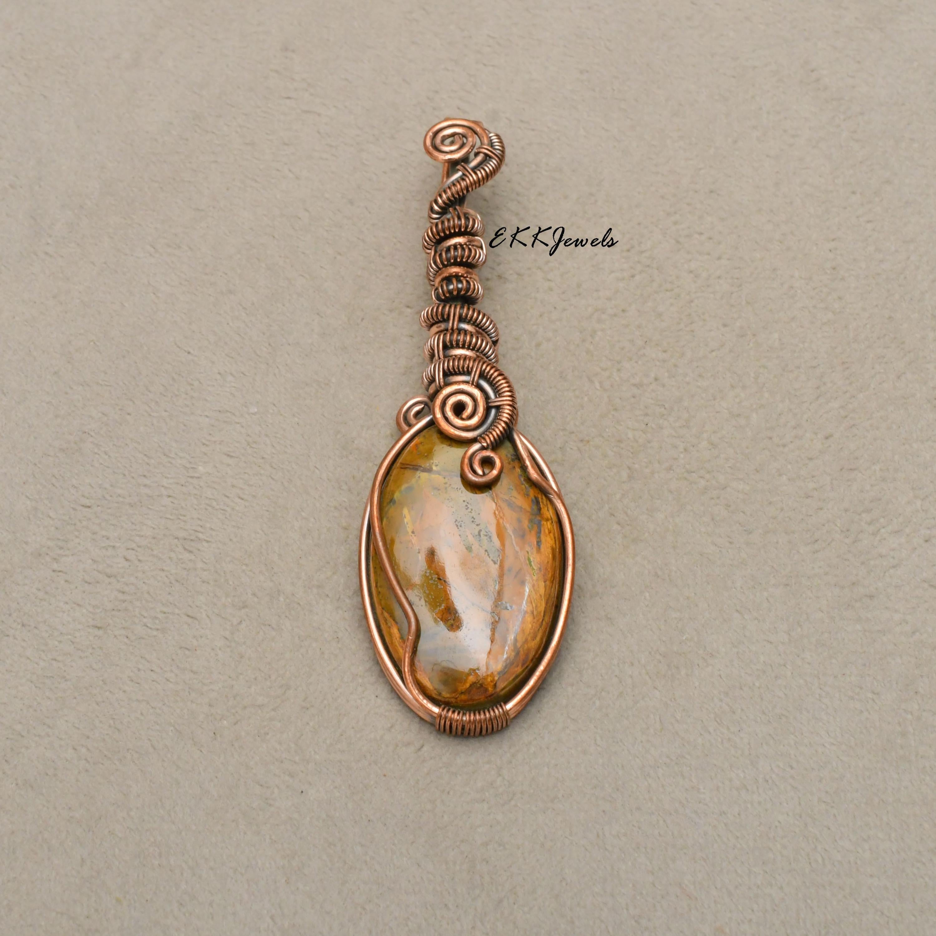 EkkJewels Neelite Gemstone Pendant Handmade Copper Wire Wrapped Necklace