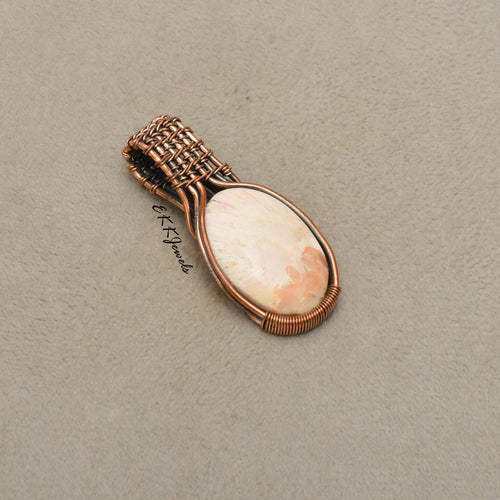 EkkJewels Handmade Scolecite Copper Wire Wrapped Pendant Necklace