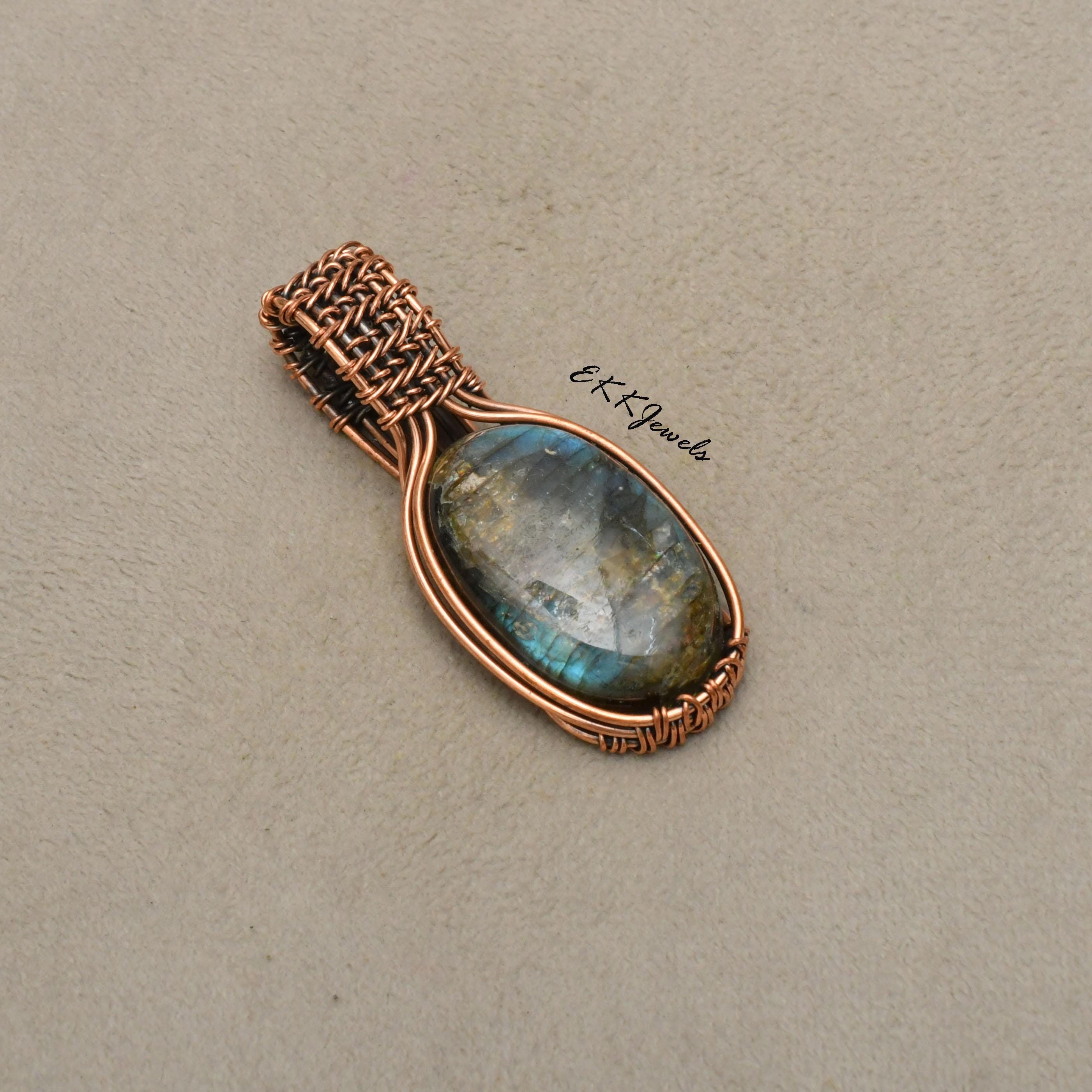 EkkJewels Handmade Copper Wire Wrapped Labradorite Pendant Necklace