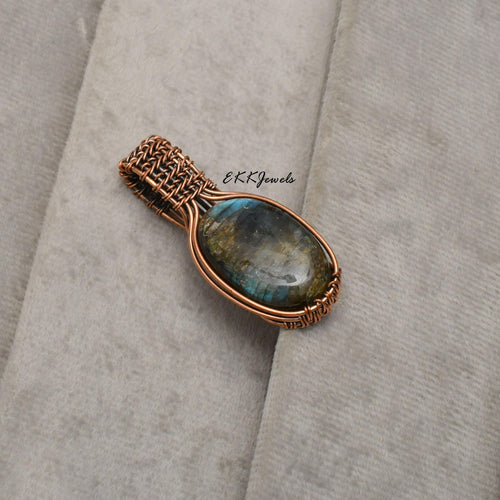 EkkJewels Handmade Copper Wire Wrapped Labradorite Pendant Necklace