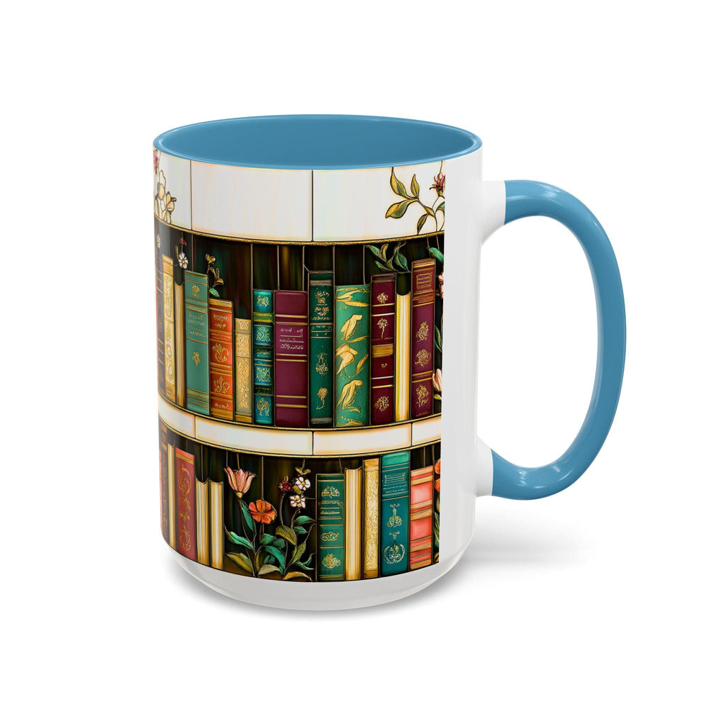 LELORESTORE Floral Bookshelf Stained Glass Ceramic Mug Book Lover Gift