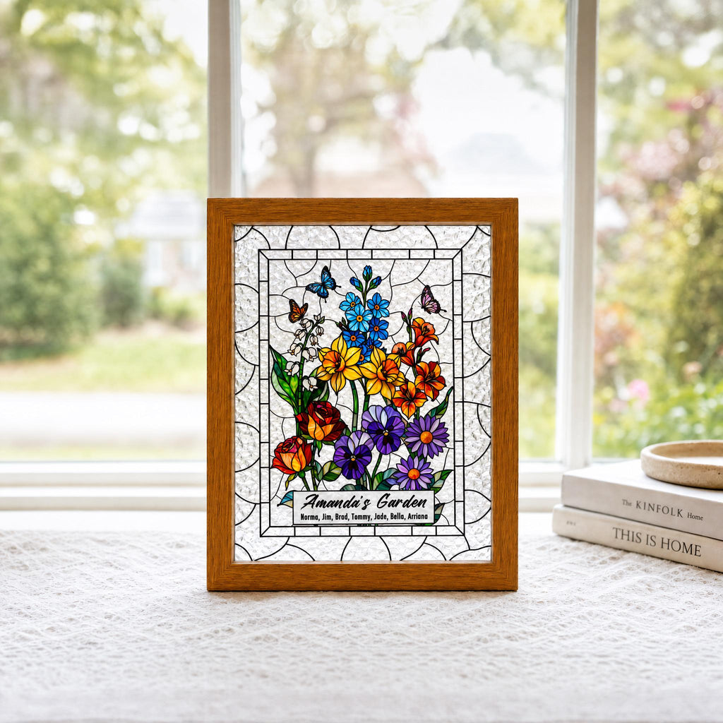 RainLine Custom Birth Flower Bouquet Stained Glass Suncatcher Personalized