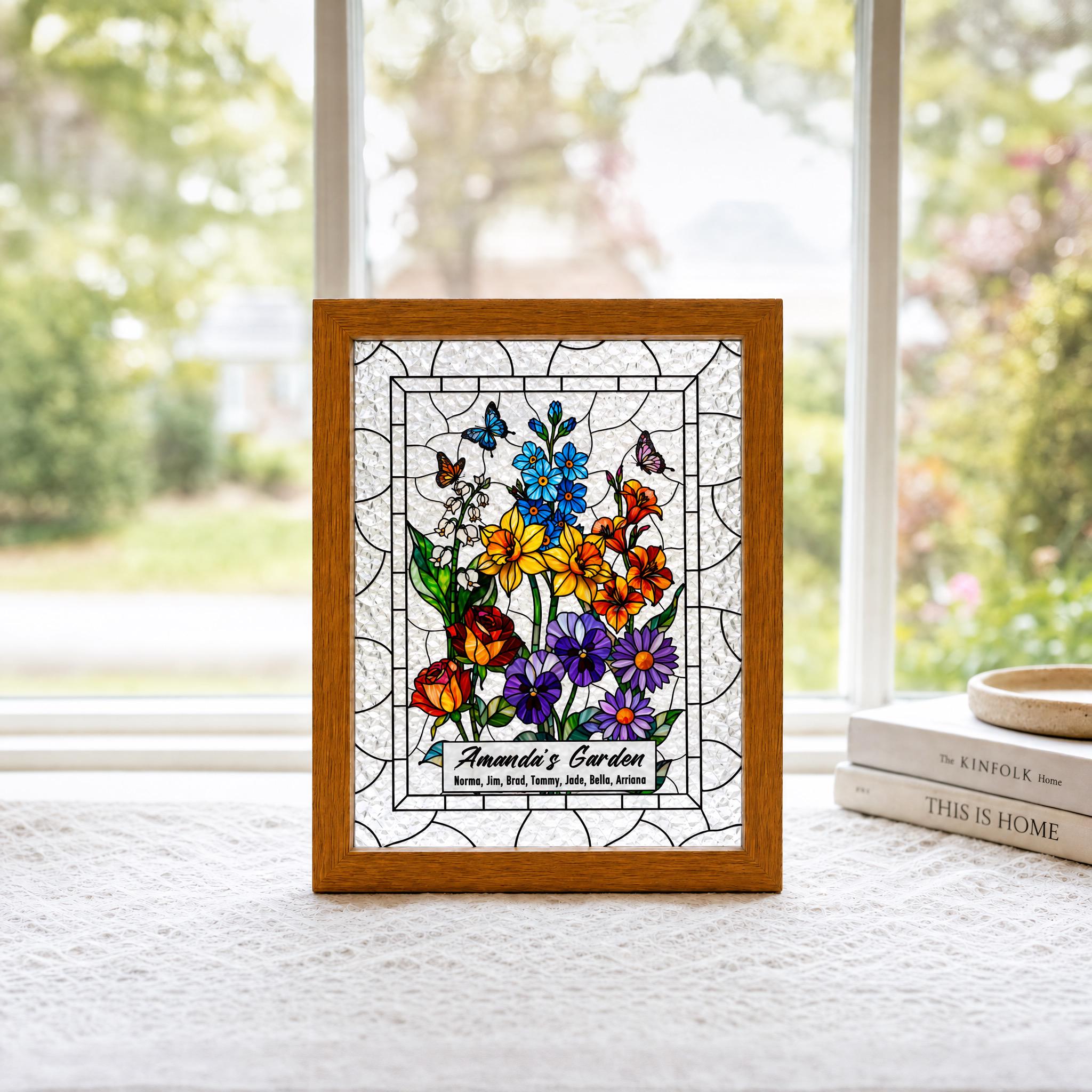 RainLine Custom Birth Flower Bouquet Stained Glass Suncatcher Personalized
