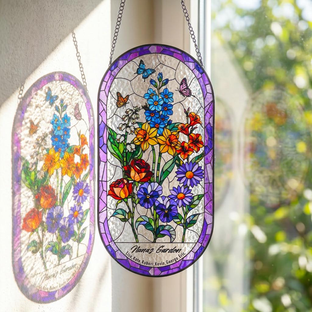 RainLine Custom Birth Flower Bouquet Stained Glass Suncatcher Personalized