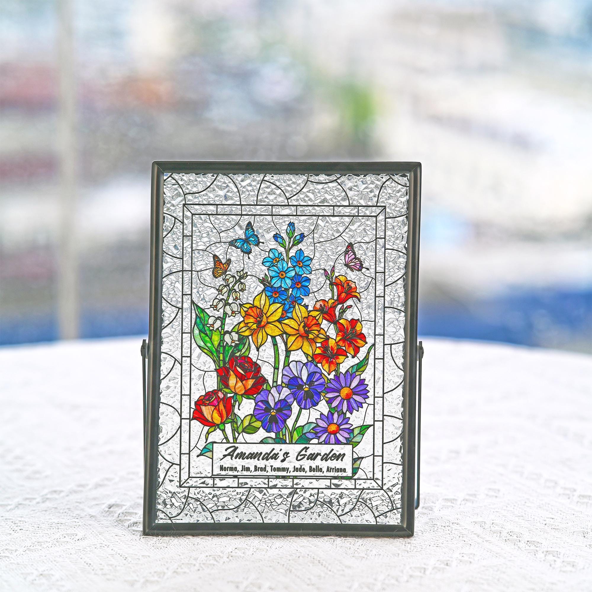 RainLine Custom Birth Flower Bouquet Stained Glass Suncatcher Personalized