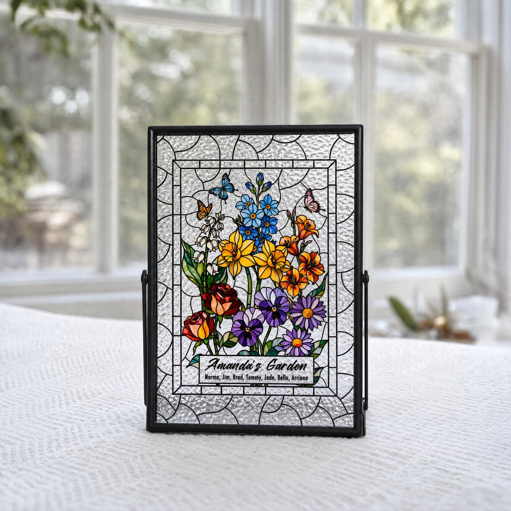 RainLine Personalized Birth Flower Family Garden Glass Suncatcher Art