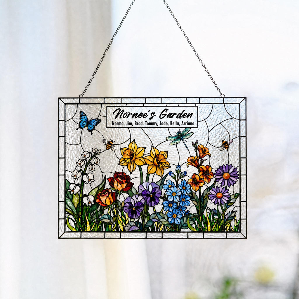 RainLine Personalized Birth Flower Family Garden Glass Suncatcher Art