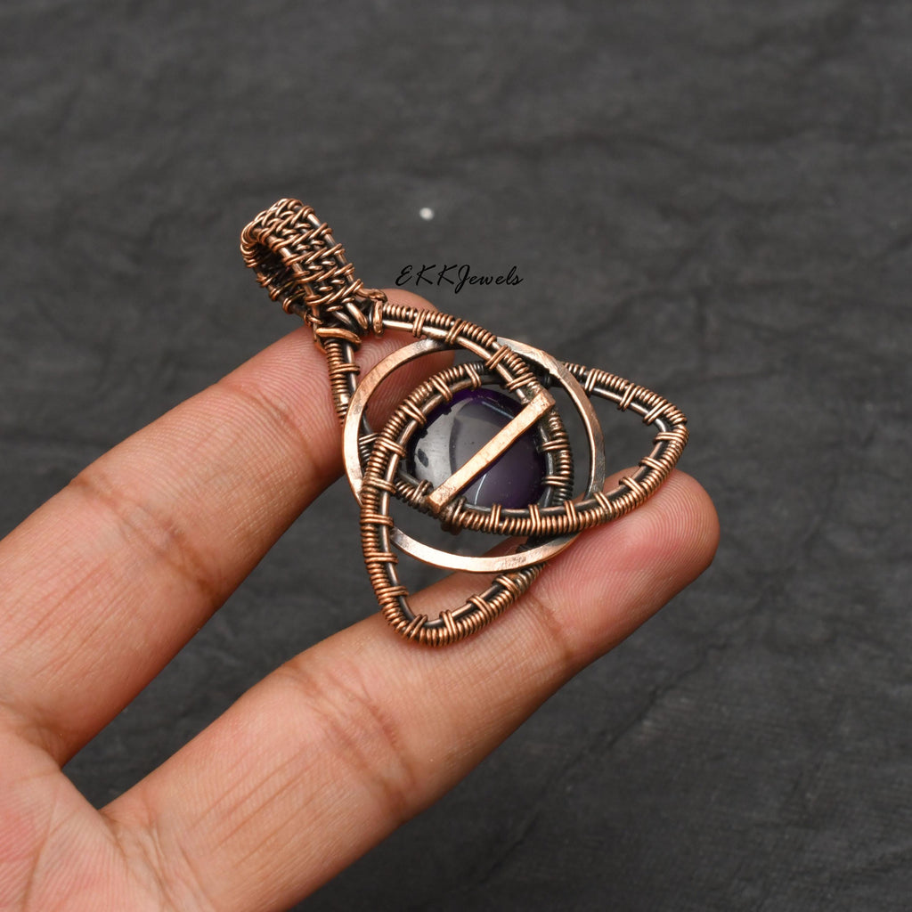 EkkJewels Handmade Copper Wire Wrapped Amethyst Pendant Necklace