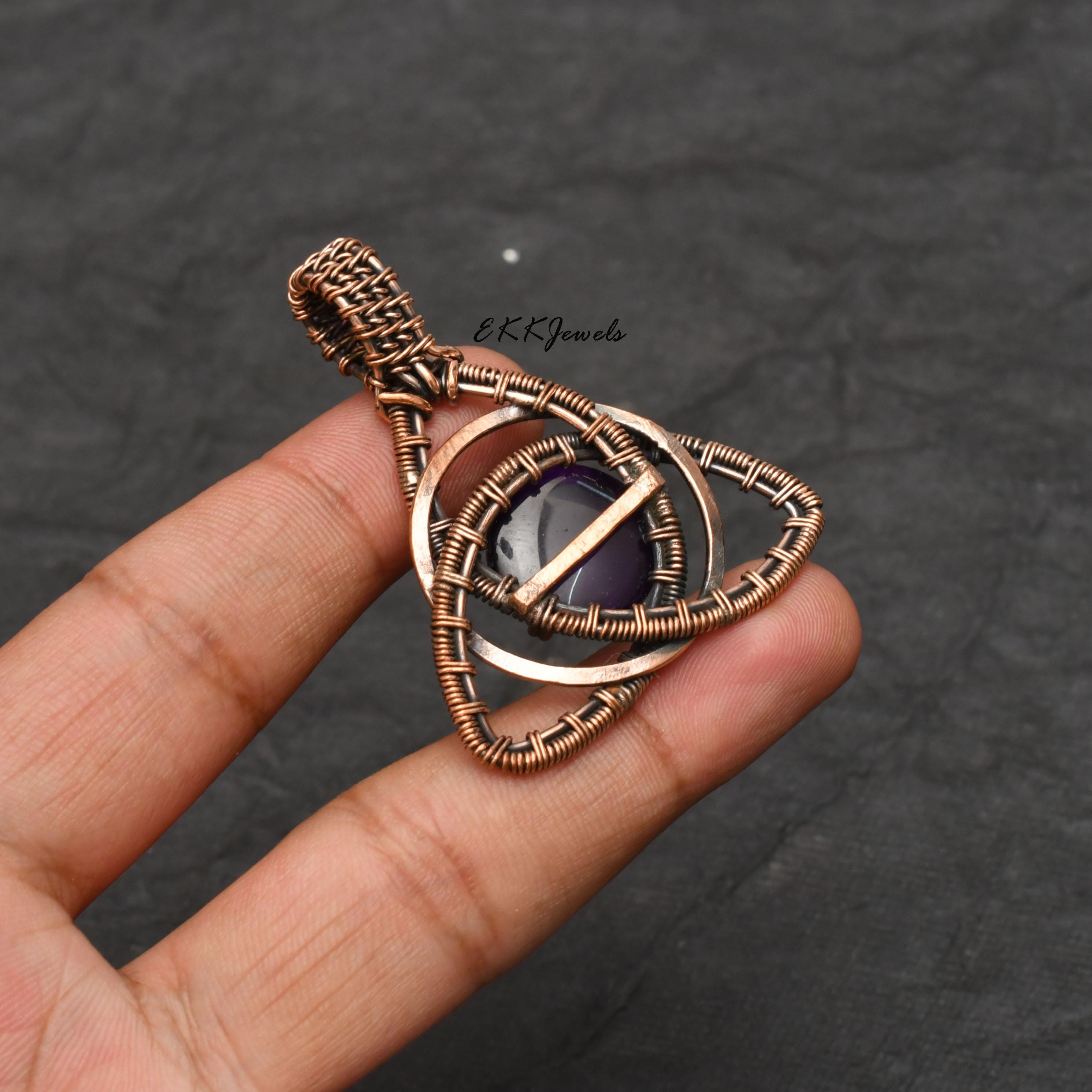 EkkJewels Handmade Copper Wire Wrapped Amethyst Pendant Necklace
