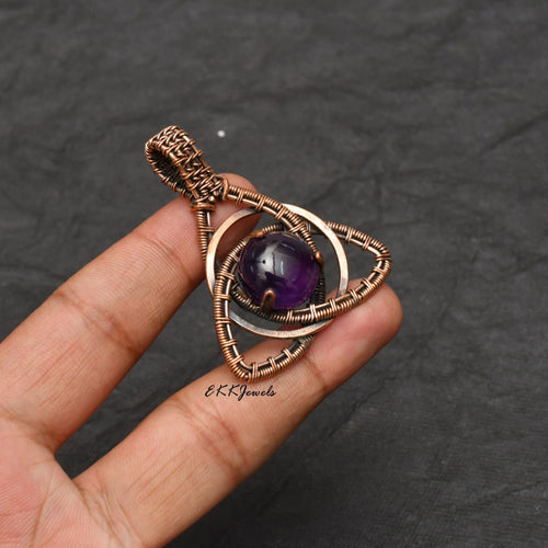 EkkJewels Handmade Copper Wire Wrapped Amethyst Pendant Necklace