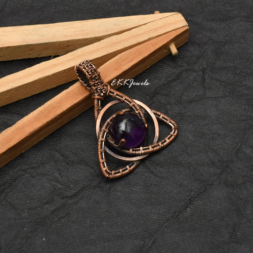 EkkJewels Handmade Copper Wire Wrapped Amethyst Pendant Necklace