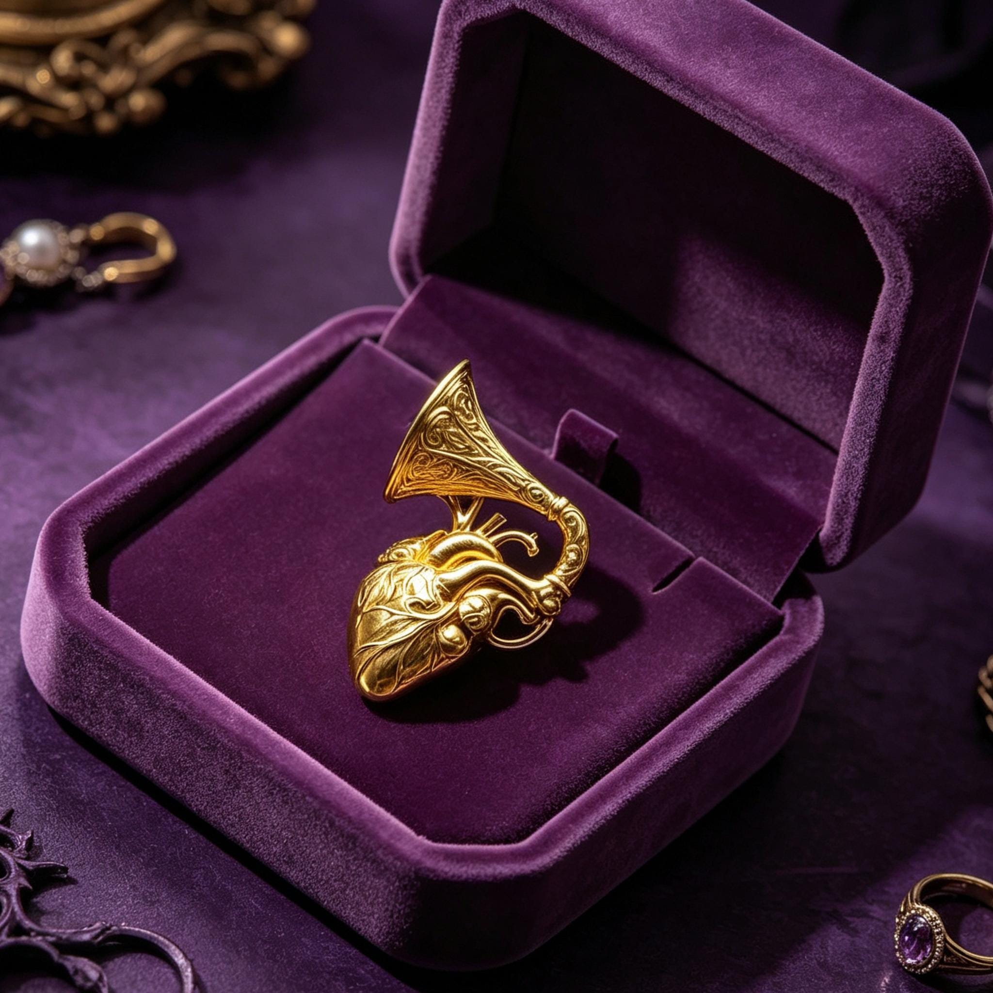 Violin Heart Stud Earrings 14K Gold Plated Asymmetrical Gothic Music Gift