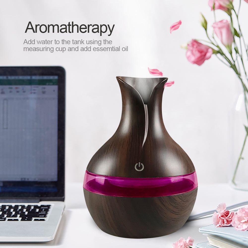 Wooden Humidifier Gift Set  300ml USB Diffuser with 2  Essential Oils Perfect for Stress Relief  Better Sleep