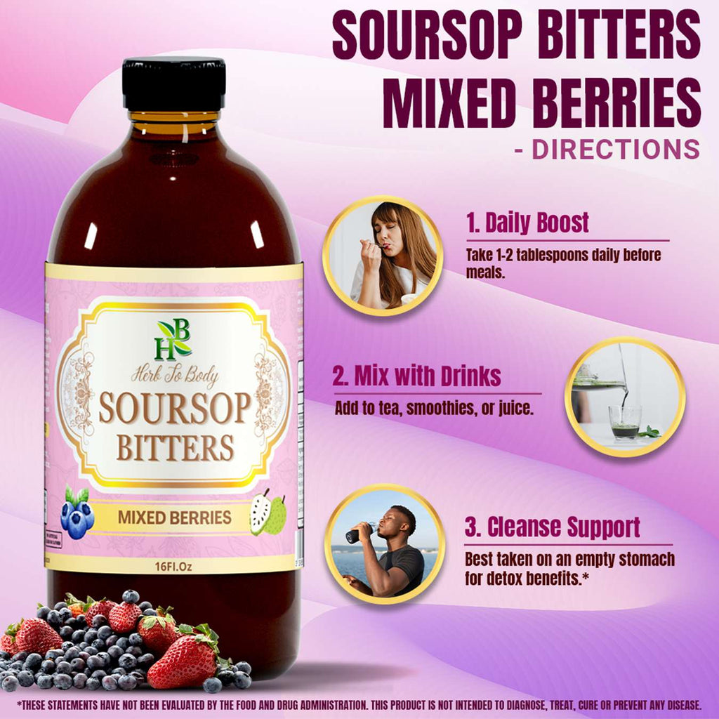 Herb to Body Soursop Bitters Mixed Berries Herbal Tonic 16oz