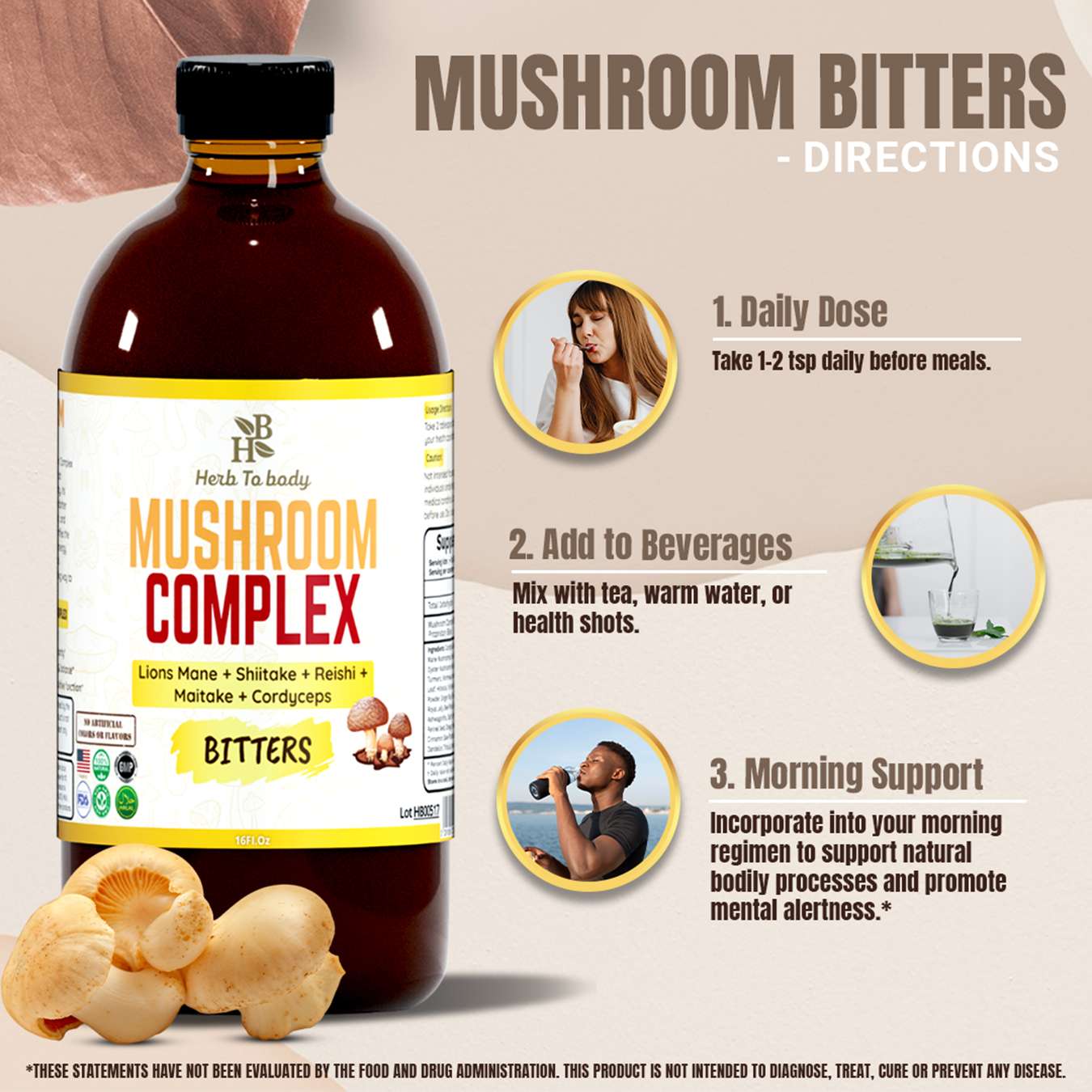 Herb to Body Mushroom Complex Bitters Liquid Supplement 16 oz