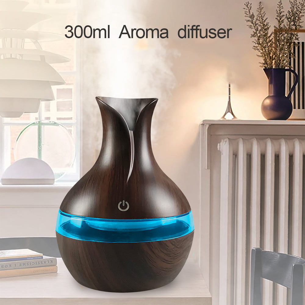 Wooden Humidifier Gift Set  300ml USB Diffuser with 2  Essential Oils Perfect for Stress Relief  Better Sleep