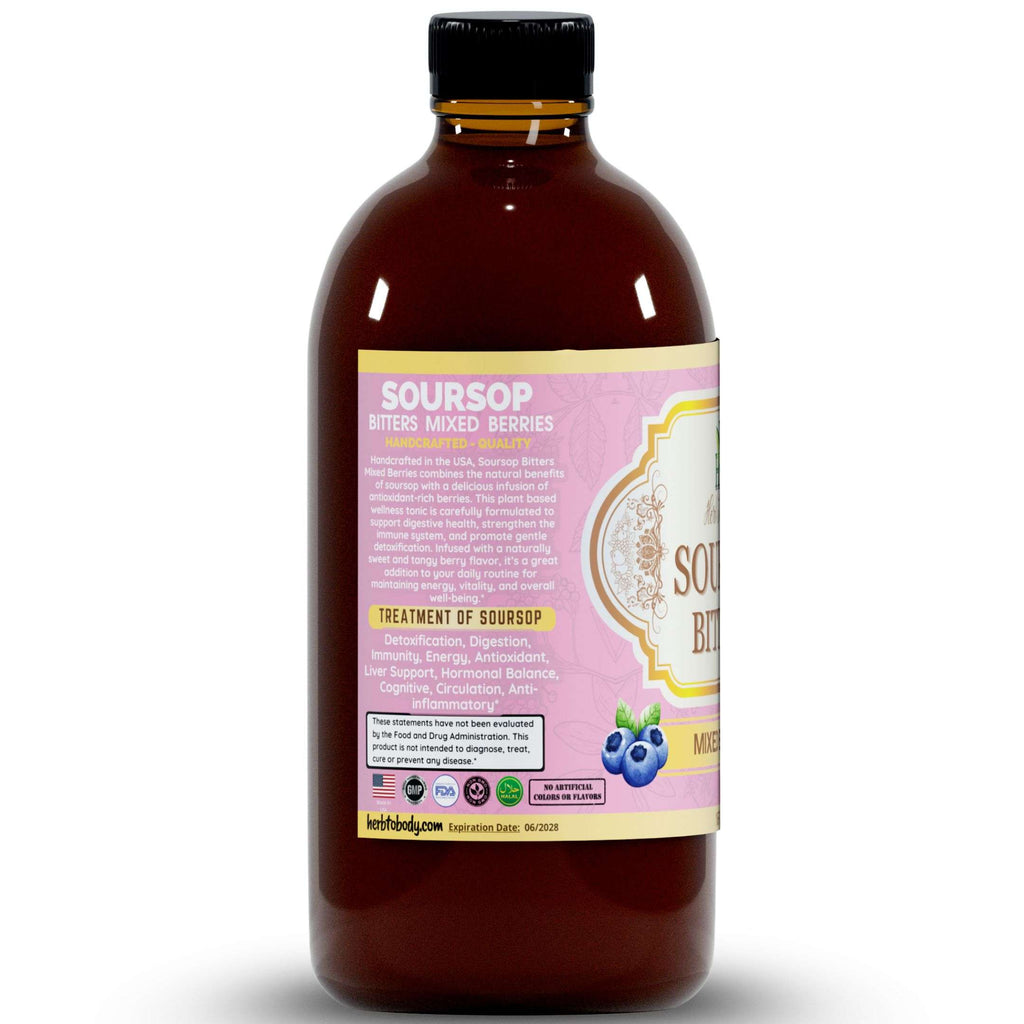 Herb to Body Soursop Bitters Mixed Berries Herbal Tonic 16oz