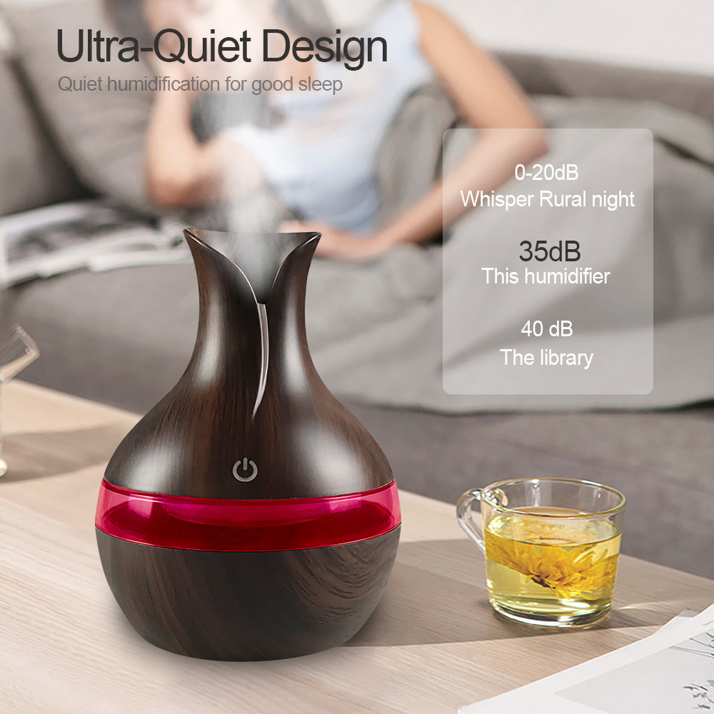 Wooden Humidifier Gift Set  300ml USB Diffuser with 2  Essential Oils Perfect for Stress Relief  Better Sleep